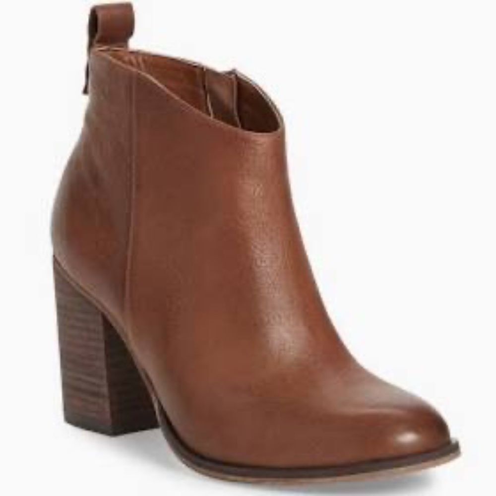 Nordstrom BP Lance Lea Cognac Leather Block Heel Booties Sz 10